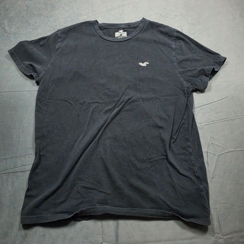 Hollister Men’s Large Black T-Shirt Embroidered Seagull Logo Cotton Basic Tee